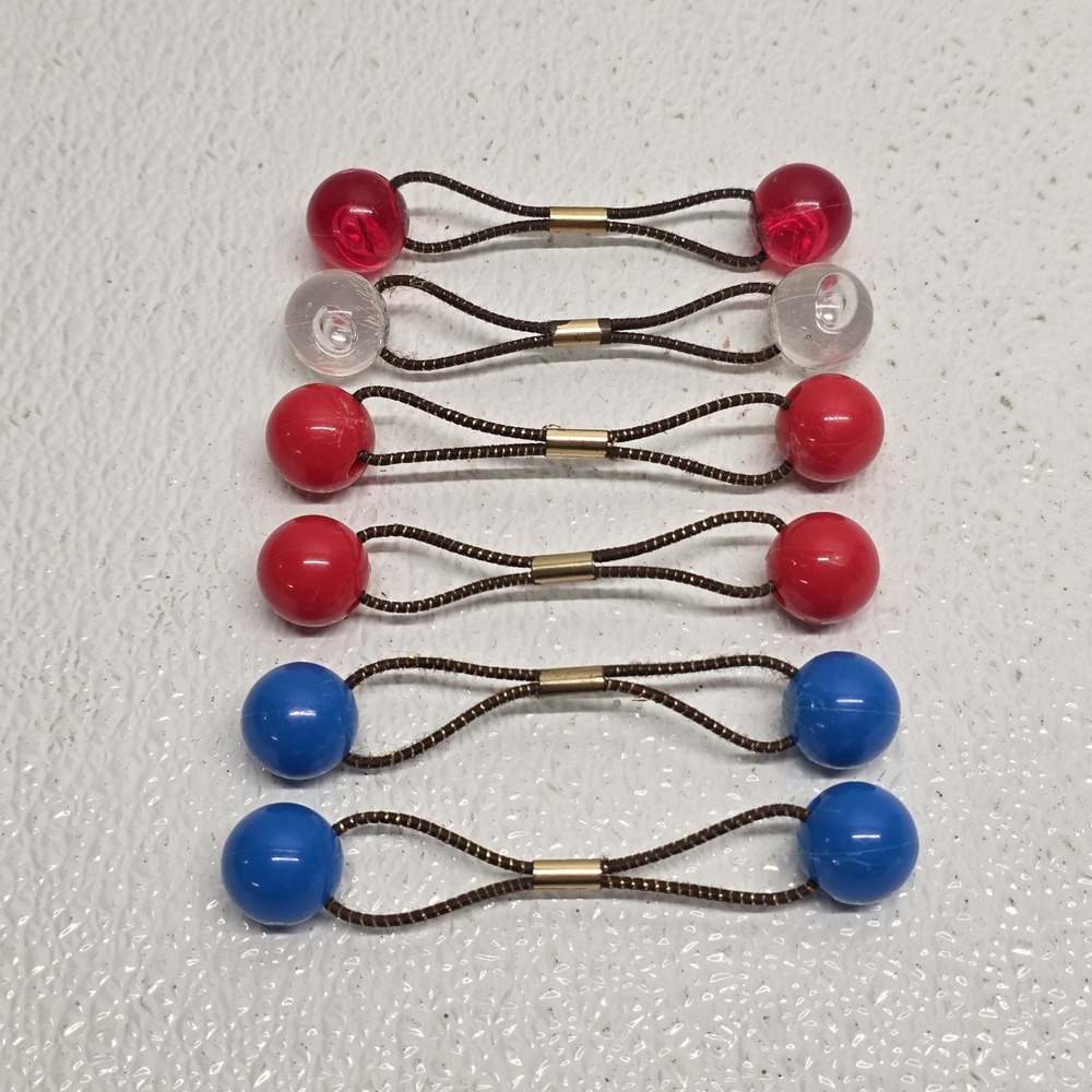 6 GOODY Vintage Ponytail Holders Twin Beads Knocker Balls Hair Ties Blue Red